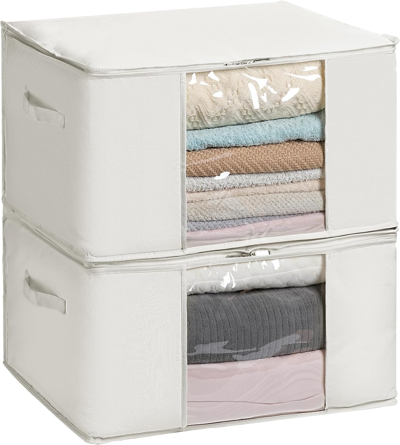 Aufbewahrungstasche – mit Reißverschluss, mit Sichtfenster, 60 × 40 × 35 cm, beige