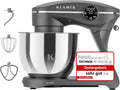 KLAMER Multifunktions-Küchenmaschine 1800W mit 6L Edelstahlschüssel, 10 Geschwindigkeiten & Timer, inklusive Knethaken, Schneebesen & Spritzschutz (grau)