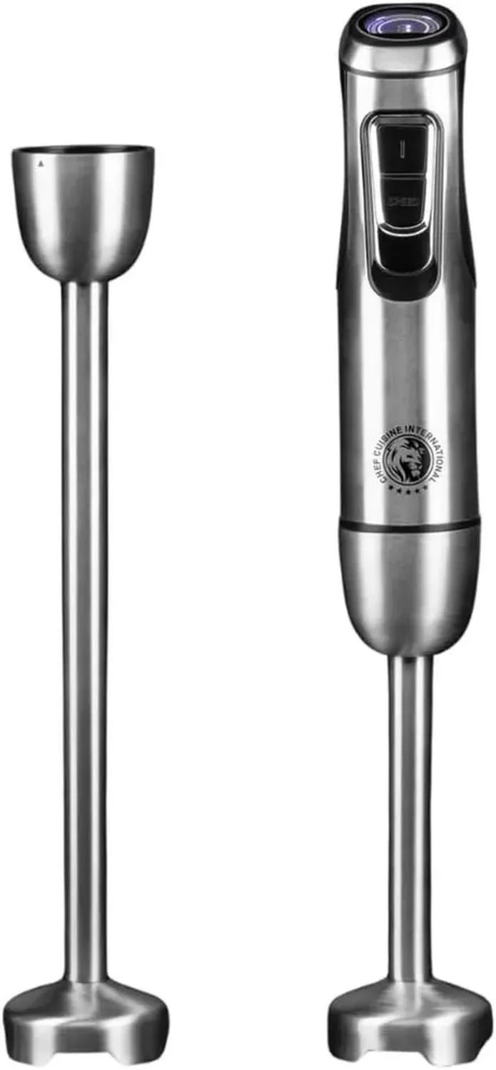 CHEF CUISINE Kabelloser Stabmixer, Edelstahl, 180W Leistung, 23.000 U/min, 9 Geschwindigkeiten, 2 Pürierstäbe 20/30 cm, 600ml BPA-freier Behälter, Doppelte 2600mAh Akkus