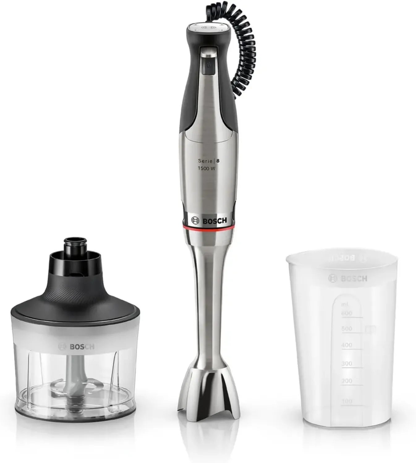 Bosch ErgoMaster Serie 8 Stabmixer, 1500W, Edelstahl, inkl. Mixbecher und Universalzerkleinerer
