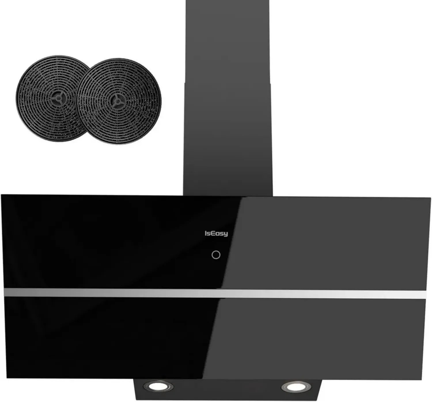 IsEasy Wand-Dunstabzugshaube 90cm, leistungsstark 578 m³/h, 4 Stufen, Touch-Steuerung, Abluft, Timer 1-9 Min, leise 58dB, Schwarz, Effizienzklasse A++