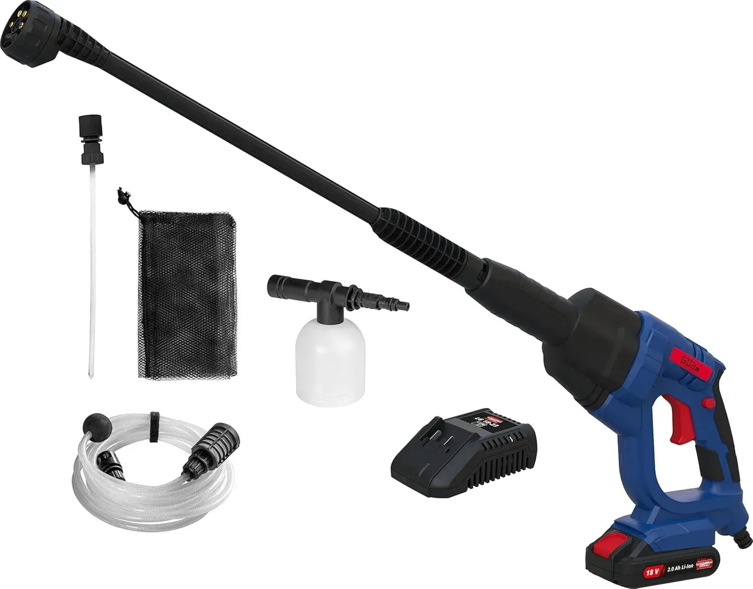 Güde Akku-Hochdruckreiniger 18V, 22 Bar, 120 l/h, 6-fach Düse, inkl. 2,0 Ah Akku & Schnellladegerät