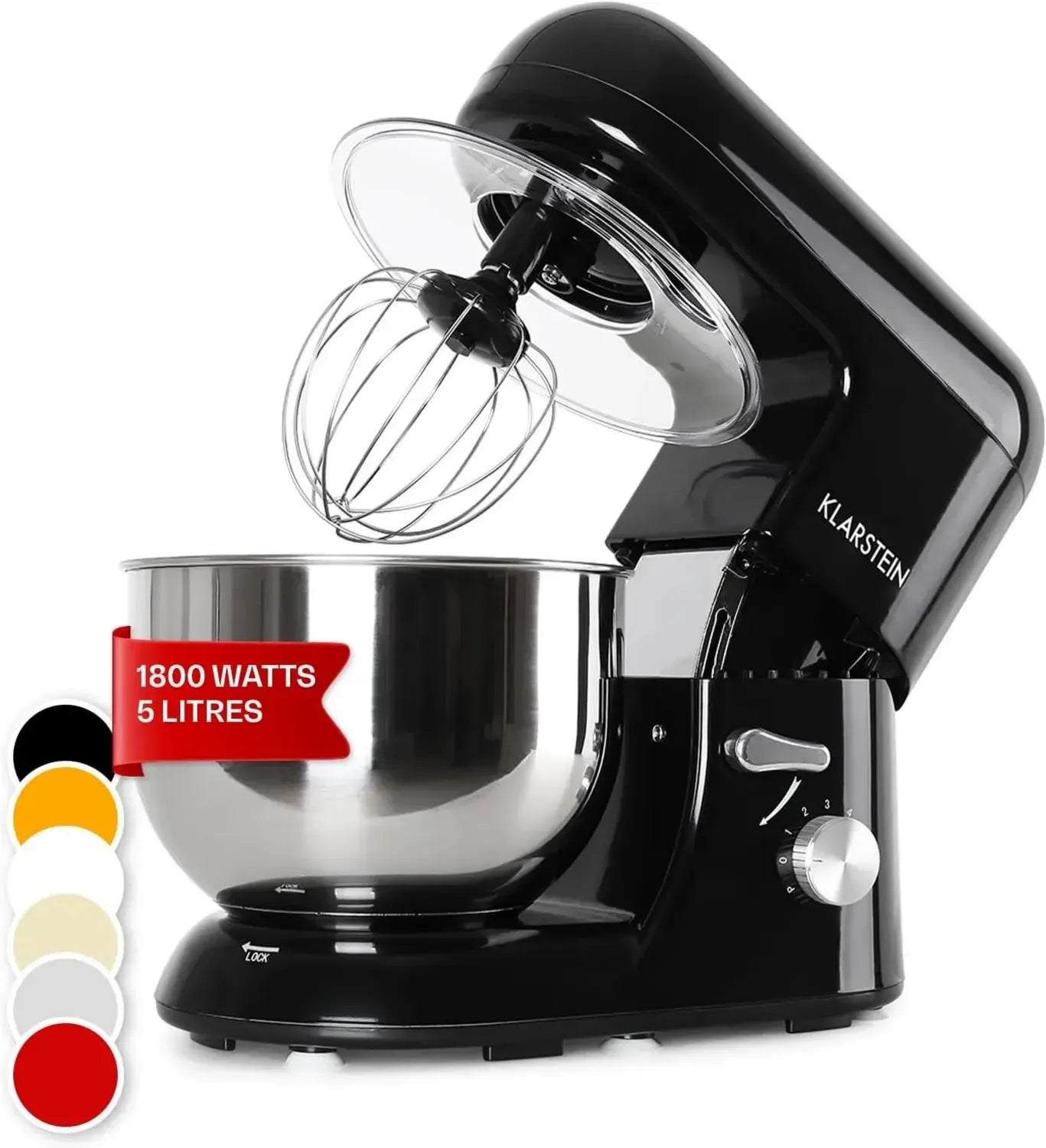 Klarstein Bella Nera Küchenmaschine 1200W, 5,2L Schüssel, 6 Geschwindigkeiten, Schwarz