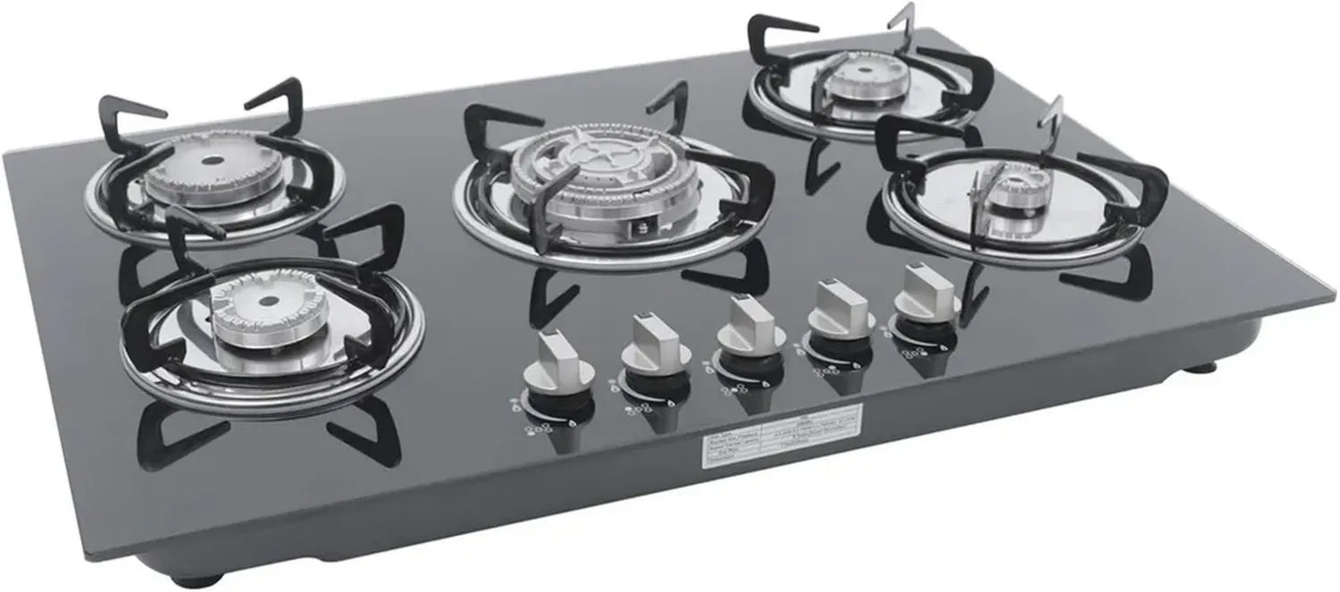 Einbau-Gaskochfeld mit 5 Brennern aus Glas, kompatibel mit Erd- und Propangas