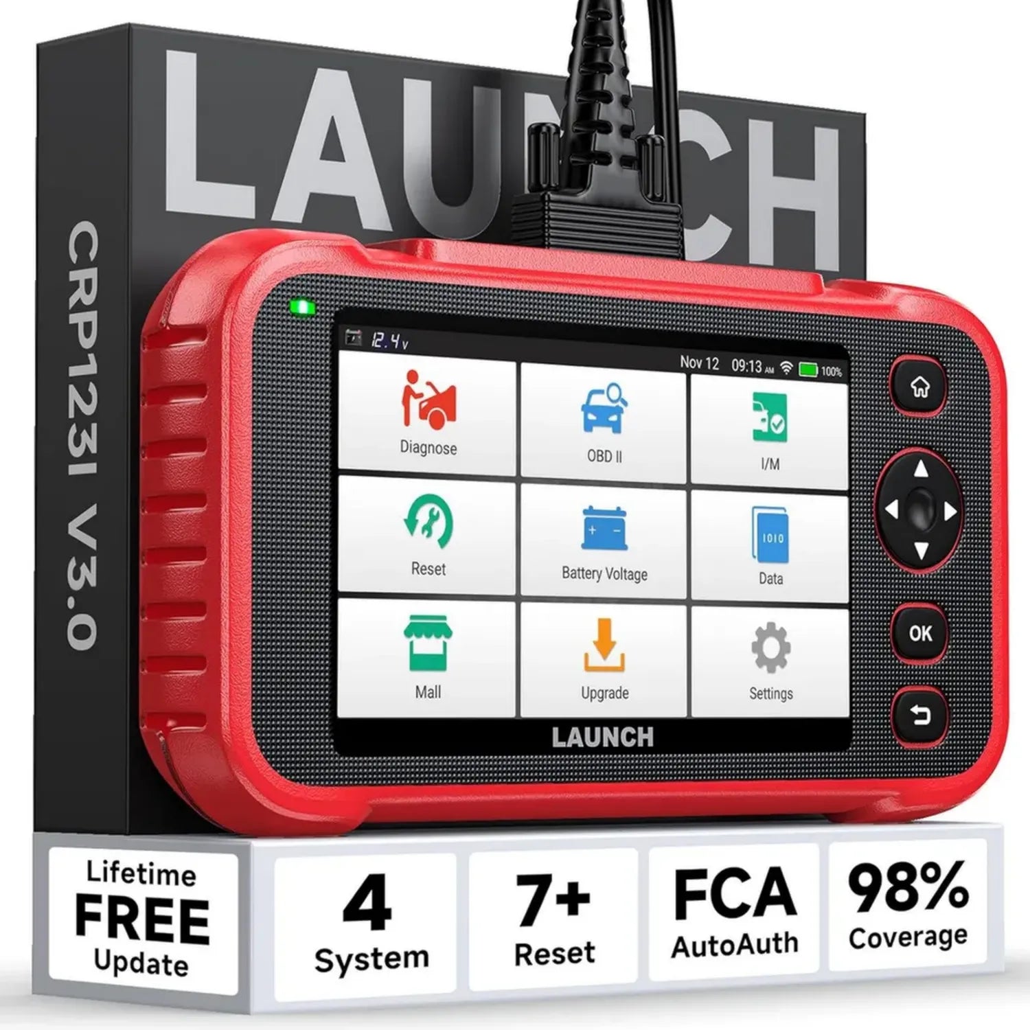 LAUNCH CRP123I V3.0 Fahrzeugdiagnosegerät mit 4 Systemen, OBD2 Scanner für Öl/EPB/DPF/SAS/BAS/BMS Reset, Auto-VIN und Batterietest, inklusive lebenslangen Updates