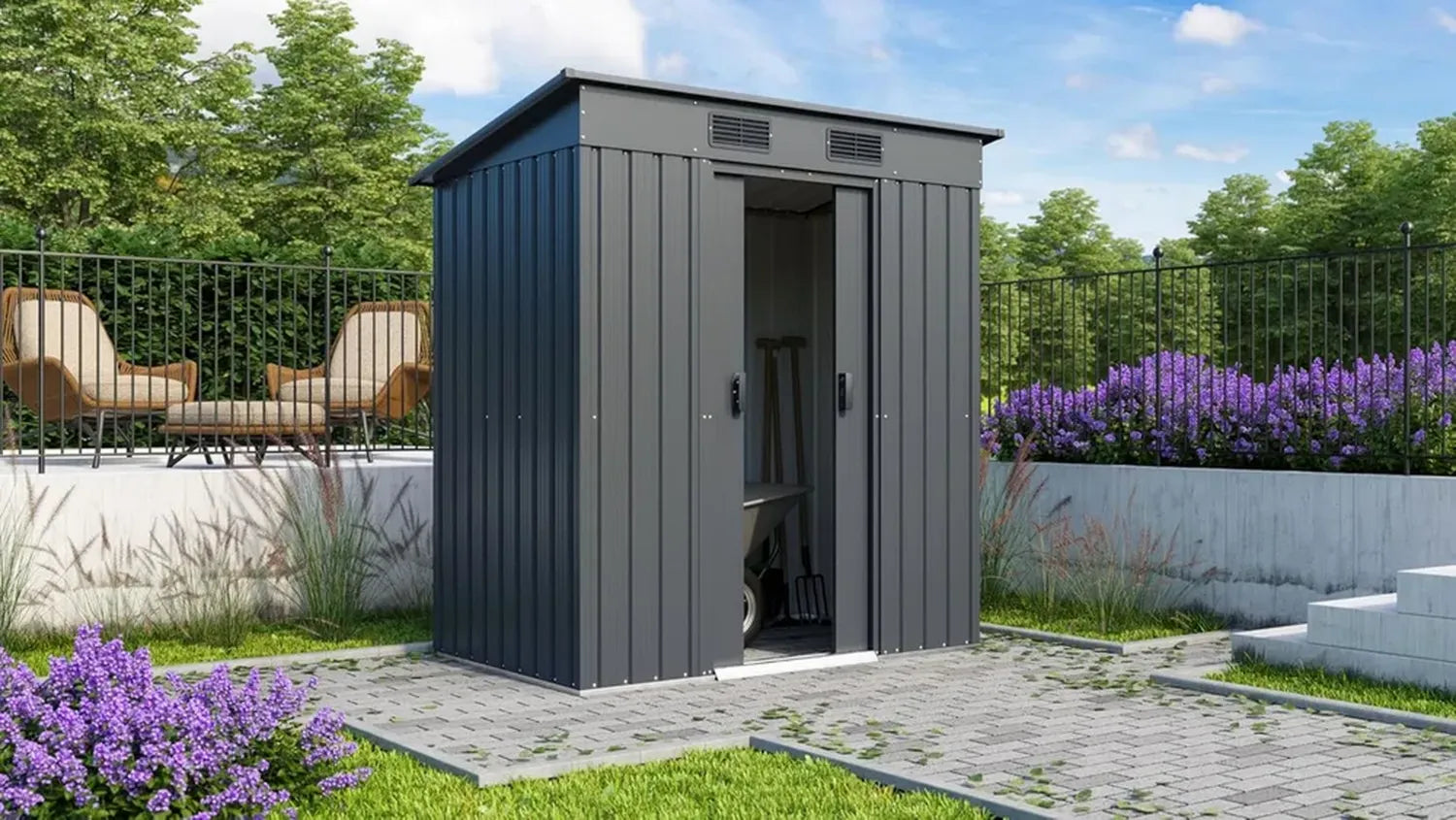 Robustes Gartenhaus Leipzig II, Anthrazit - 1,59 m² Stauraum für Werkzeuge