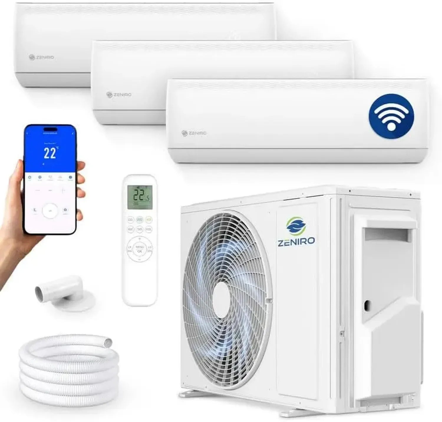 Multisplit-Klimaanlage mit 3 Innengeräten, 3,5 kW, WiFi-Steuerung, Heizen bis -20°C