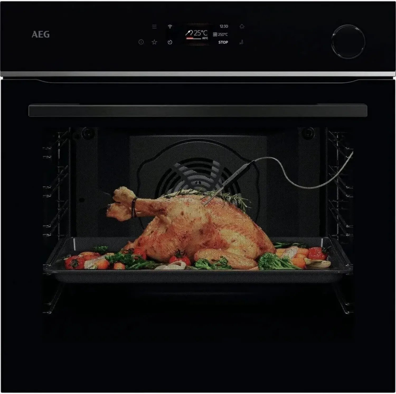AEG Einbaubackofen Serie 7 mit WiFi, TFT-Touchscreen und Pyrolyse, Dampfunterstützung 25%, Perfektes Braten mit Kerntemperatursensor