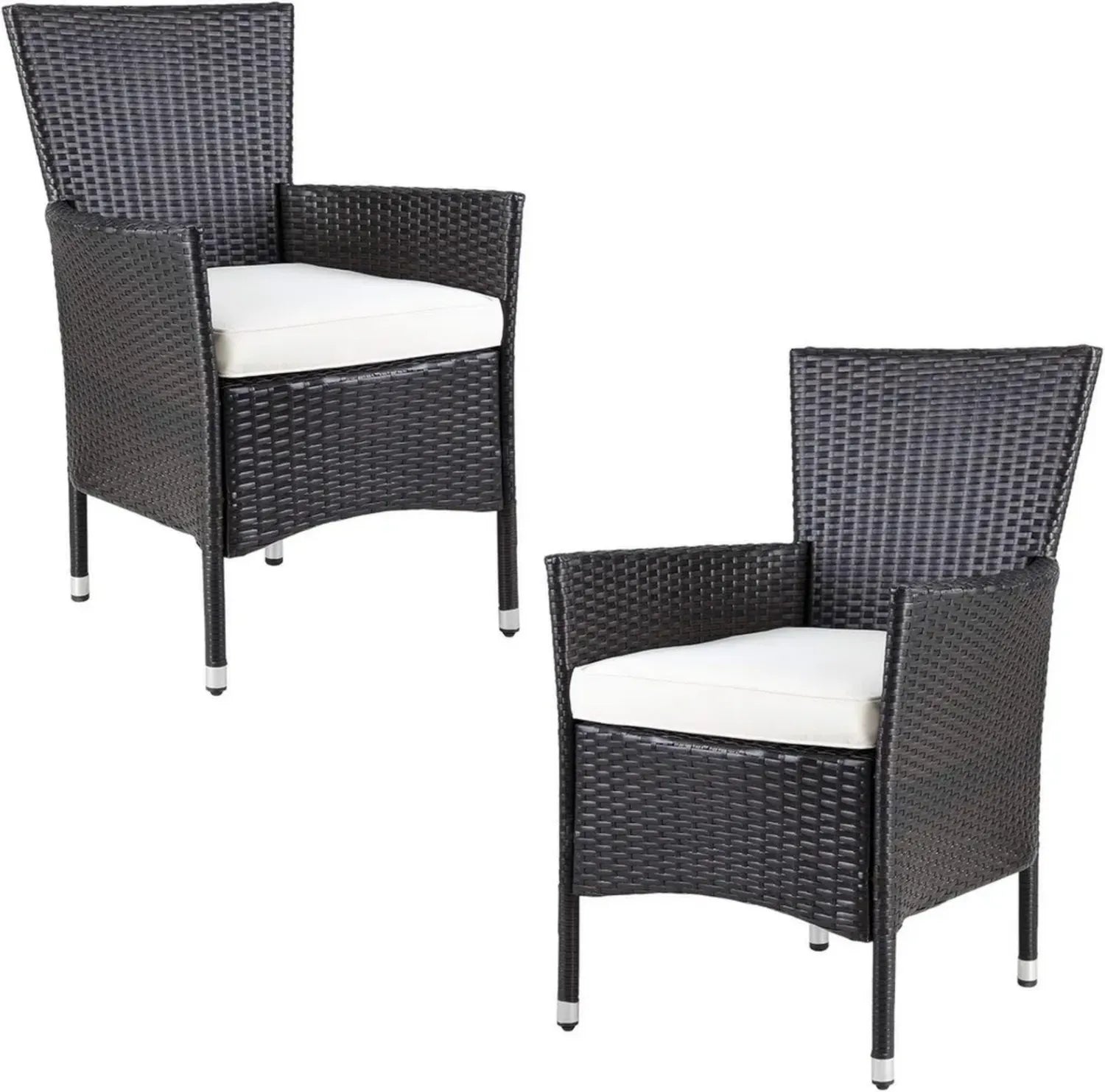 Casaria® 2er Set Gartenstühle aus Polyrattan mit Kissen, stapelbar, wetterfest, belastbar bis 160 kg, für Balkon - Braun