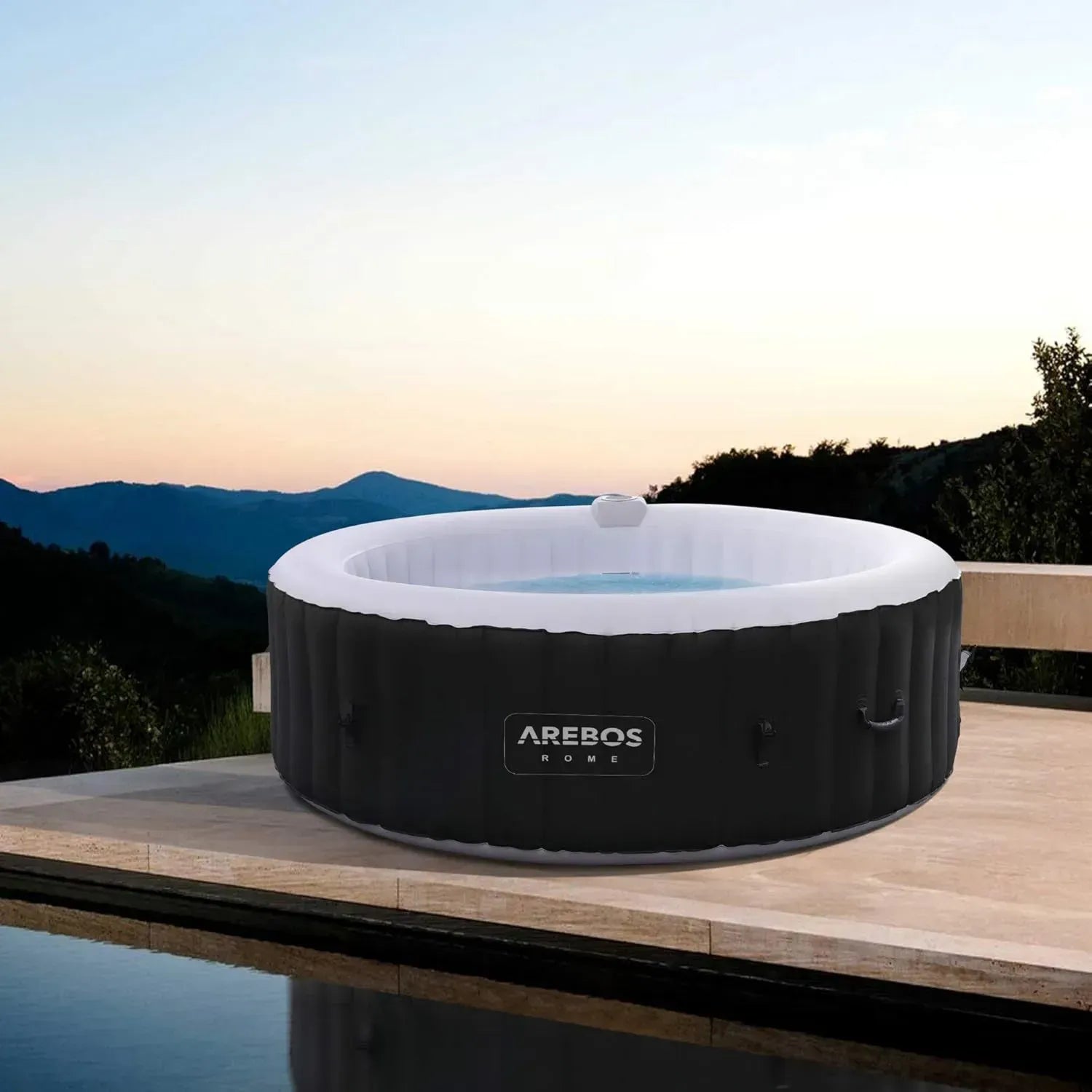 Aufblasbarer Arebos Whirlpool für 6 Personen, 208 cm Durchmesser, 130 Massagedüsen, Heizung, 1000 Liter, inklusive Abdeckung, für Innen- und Außenbereich