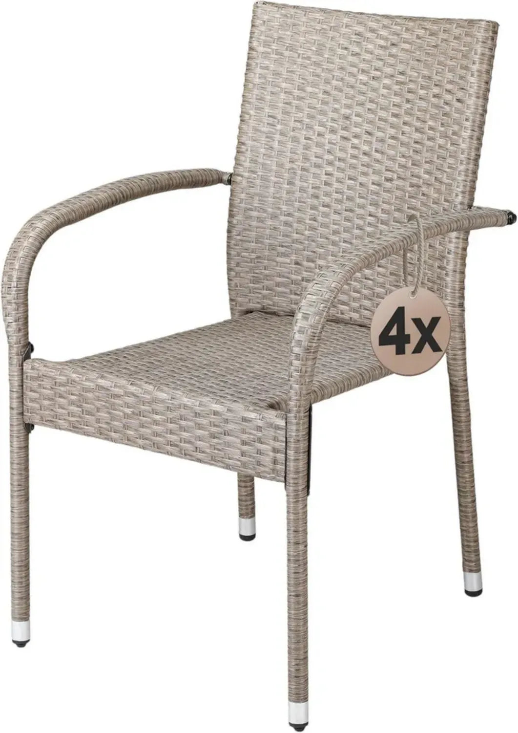 Casaria® 4er Set Gartenstühle aus Polyrattan, stapelbar und wetterfest, mit Armlehnen, für Terrasse und Balkon, bis 160 kg belastbar, in Creme